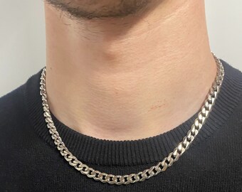 メンズ用7mmカーブチェーンネックレス、ステンレススチール製、長さ18