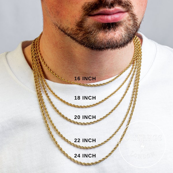 Skinny Gold 3MM Rope Chain, Stackable Gold Chain Necklace, Mens Gold Rope Style Necklace Womans Unisex Mens Rope Chains Thin Chains Pendant