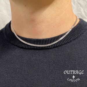 Mens Silver Necklace Chain | Choker Curb 3mm Stainless Steel Necklace For Men | jewellery | jewlery | womans | curb chain Gift