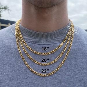 Mens Chain Gold Figaro Chain Necklace Gold Chains for men Stainless Steel Chains 5mm Figaro 18 / 20 / 22 Chain image 1