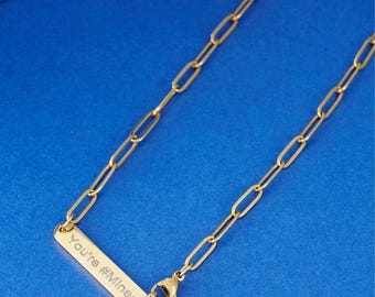 18K Gold Paperclip Chain Necklace: Personalized Engraved Link Jewelry