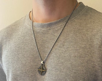 Compass Pendant And Chain Stainless Steel Silver And Gold Chain / Compass Pendant Necklace / Sailors Compass Necklace / MensFashionJewelry