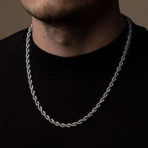 Engrave Silver Tag Necklace, 5MM Rope Chain, Personalised Mens Chains, Man Chain, Special Date Name Initials Necklace, Fathers Day Gifts