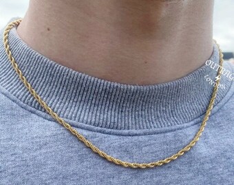 Herenketting | Gouden touw ketting ketting | Gouden kettingen voor mannen | RVS kettingen | 3 mm touw 18" / 20" / 22" ketting