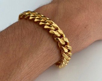 Gold Mens Bracelet Chain 9mm Curb Link Chain Bracelet Mens Woman Chain Bestseller