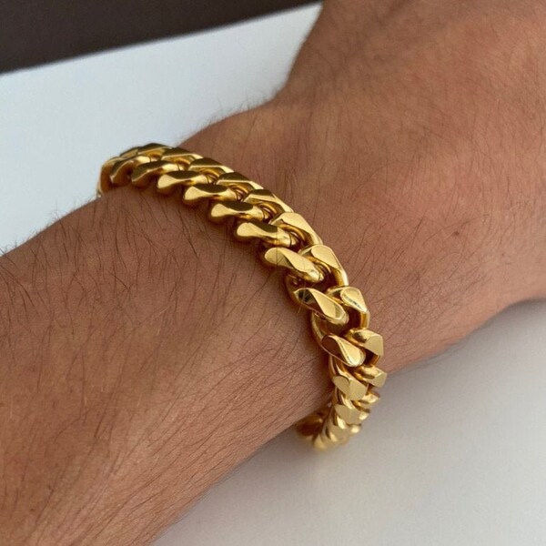 Gold Mens Bracelet Chain 9mm Curb Link Chain Bracelet Mens Woman Chain Bestseller