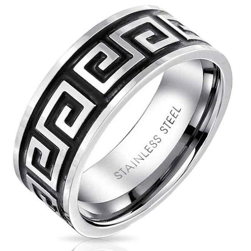 Greek Band Ring Mens and Womans Rings Silver Stainless Steel Etsy UK