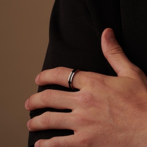 Personalized Black Band Ring: Thin Stainless Steel, Unisex Jewelry