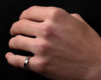 Personalised Mens Wavy Band Pinky Ring, Simple Minimalistic Band Rings For Man, Woman, Unisex, Silver Engraved Band Rings By Outrage London.