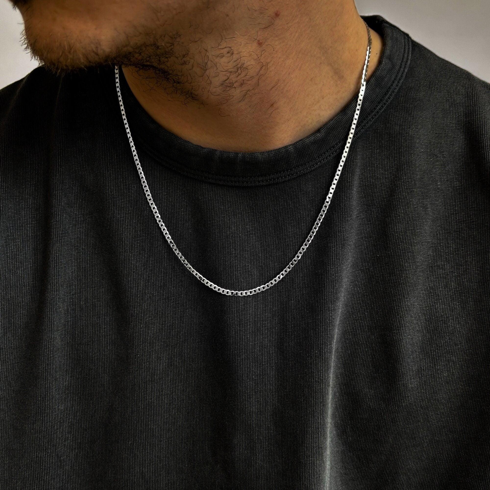 G*郎様 男性用925スターリングシルバーネックレス 925スターリングシルバー3mmメンズカーブリンクネックレスチェーン