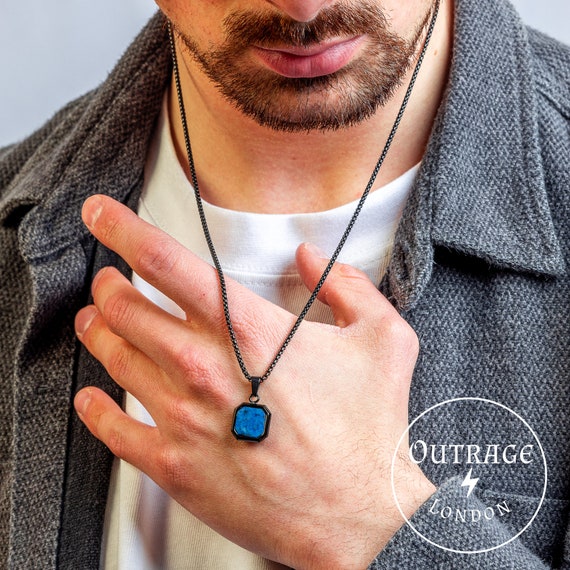 Mens stainless steel necklace,blue braided leather,stone pendant,surfer,Any  Size | eBay