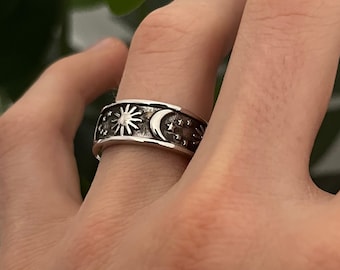 Universum Band Ring | Universe Muster Band Ring | Herren und Damen Ringe | Edelstahl Ring Schmuck | Unisex Ring Herren Damen Schmuck