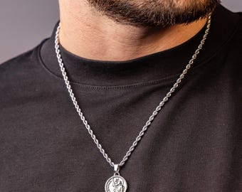 Personalized St. Christopher Pendant Necklace: Stainless Steel Mens Jewelry