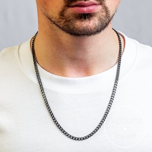 Black 5mm 16 Inch Thick Necklace Chain Choker Thin Curb 5mm Stainless Steel Mens Black Chain image 5