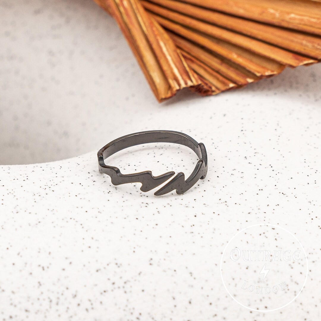 Black Lightening Bolt Styled Ring in Black, Silver, Rose Gold or Gold