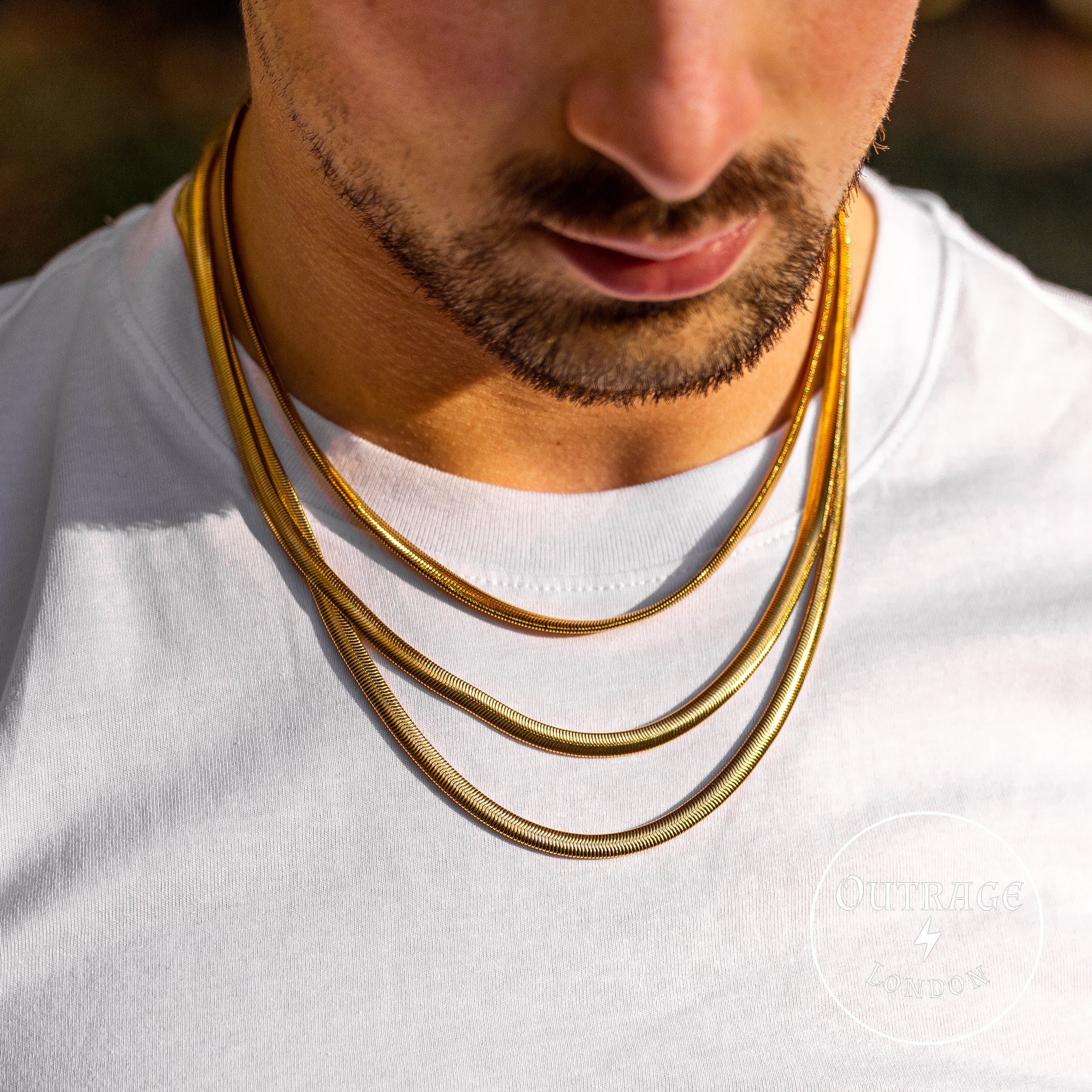 Gold 5.2mm Flat Snake Chain 22 Inches Mens and Womans Necklaces