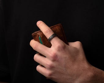 Silver Rope Band Ring, Minimalist Style (Engrave Inside, Stackable)