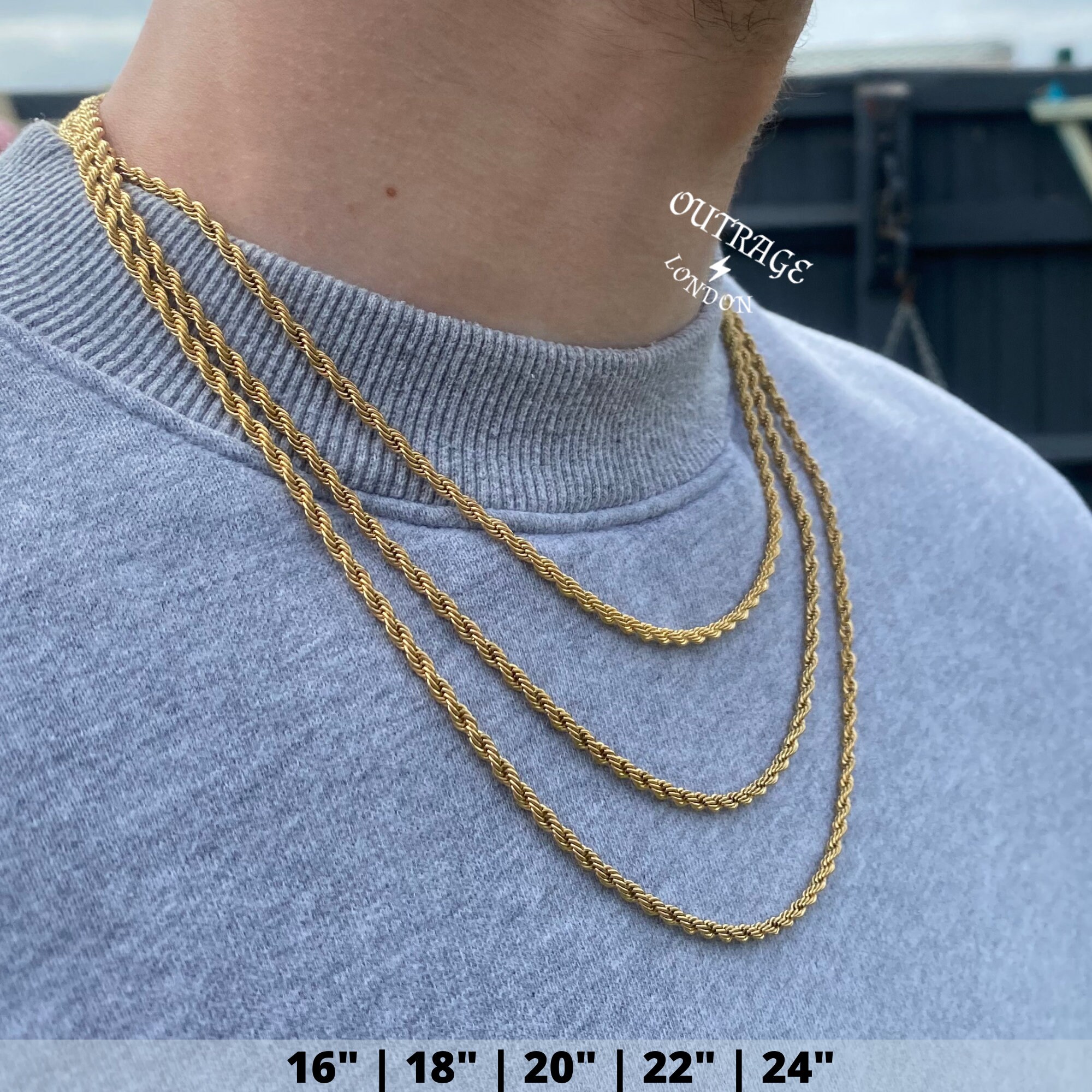 Mens Chain Gold Rope Chain Necklace 