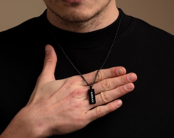 Custom Engraved Tag Necklace, Black Stainless Steel