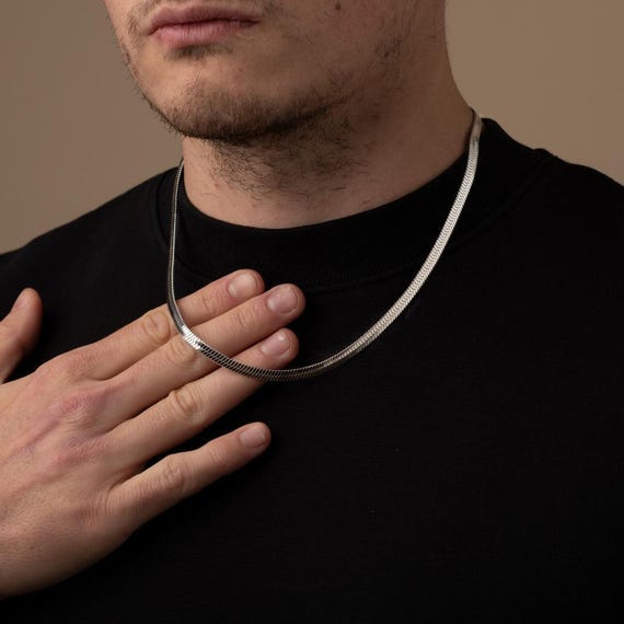 Personalised Herringbone Chain Necklace for Men and Women, Silver