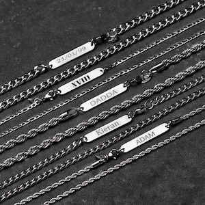 Silver Personalized Custom Name - Initial - Dates Chain Necklace,Unisex Men Woman Stainless Steel Curb, Rope, Figaro Necklaces, Personalised