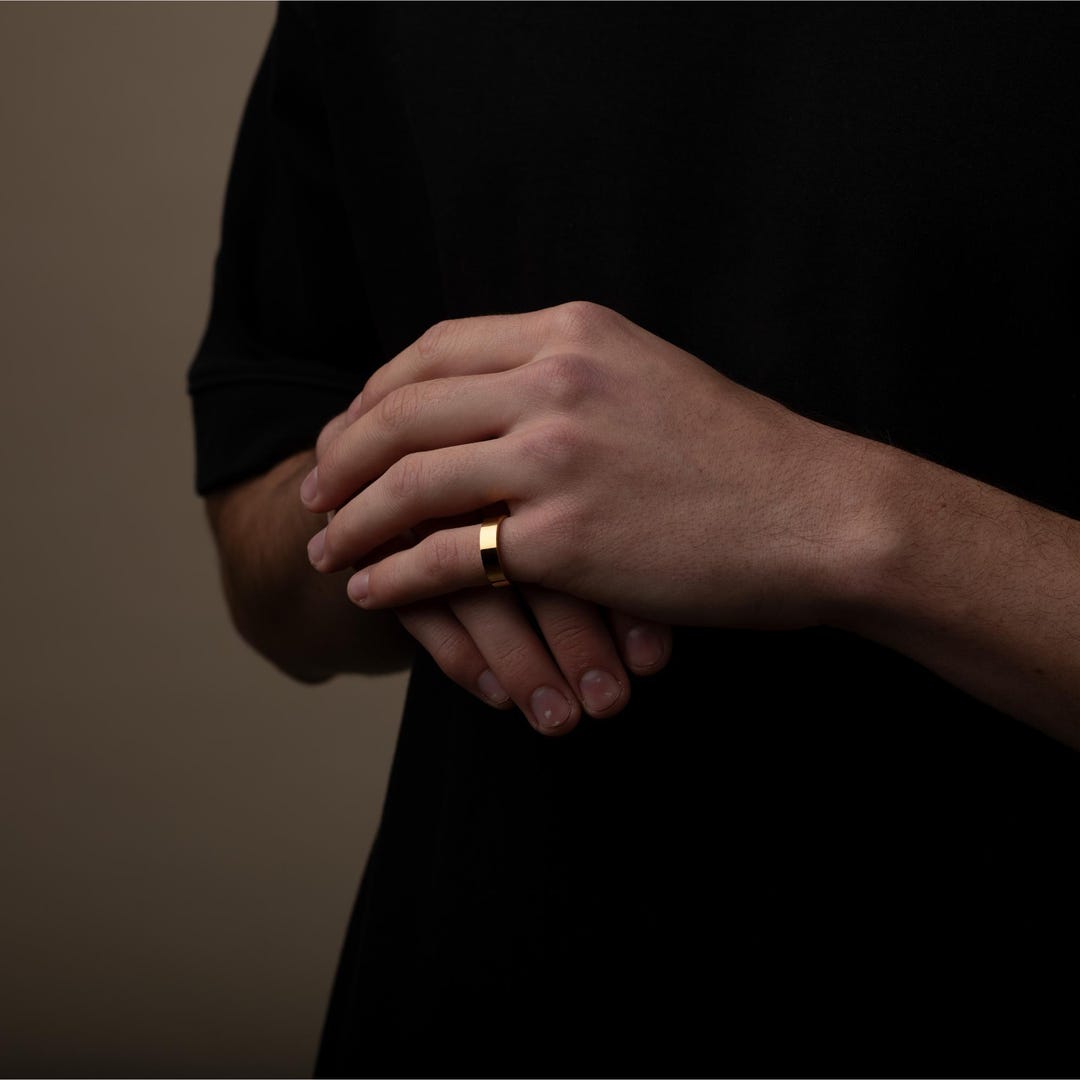 Gold Rings Men Simple Small Personalised Gold Ring for Men, 18K Gold 5MM Band Ring, Mens Gold Ring ...