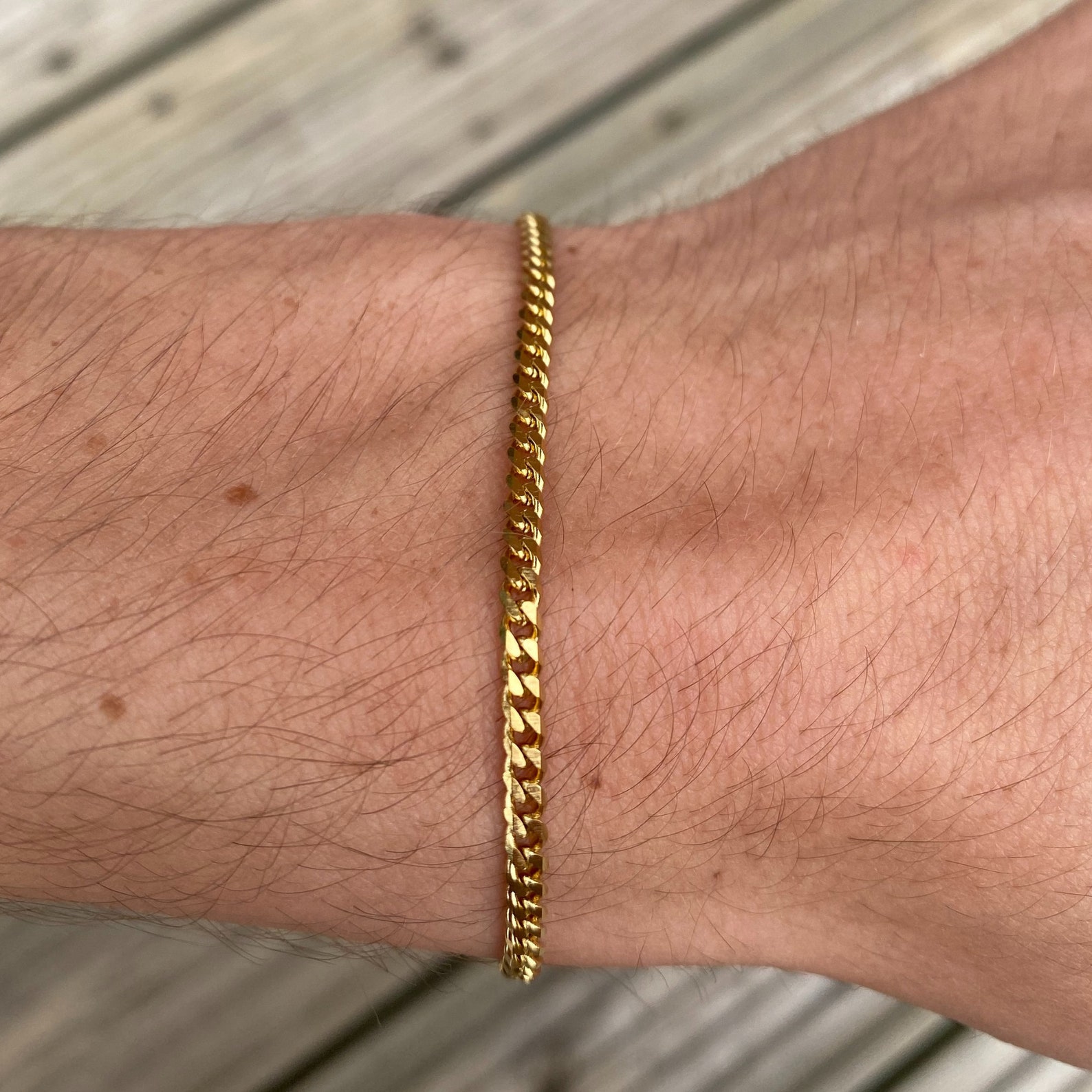 Gold Plated Stainless Steel Curb Link Chain Bracelet - Adjustable 7" To 11" Lobster Clasp