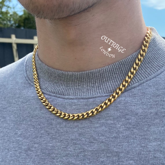 Mens Chain Gold 7mm Curb Chain Necklace 