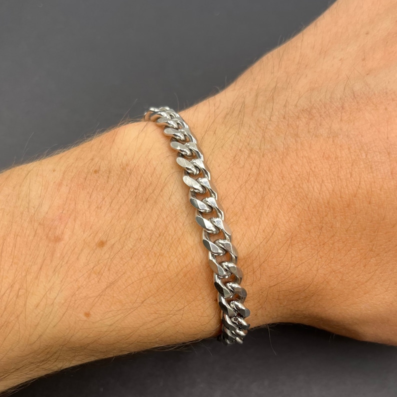 Silver Mens Bracelet Curb Chain Silver bracelets man bracelets mens woman's bracelet Curb Link Bracelet Mens Woman Jewellery Gift image 6