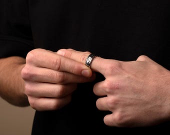 Silver Plant Ring for Men and Women, Patterned Band Rings, Silver Pattern Pinky Ring, Mens Engraved Jewelry, Personalised Minimalist Ring
