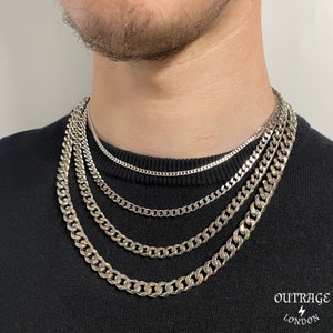 Silver Curb Necklace Chain Choker Curb Stainless Steel Mens Silver Chain 3mm,5mm,7mm,9mm image 2