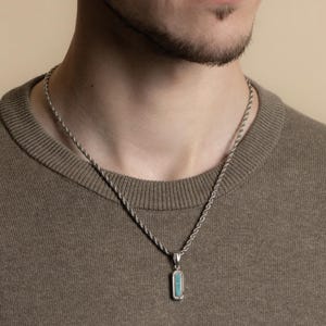 Cadena con colgante de auténtica piedra turquesa, collar con colgante de plata para hombre, colgante grabado a medida, regalos de joyería personalizados, colgante rectangular