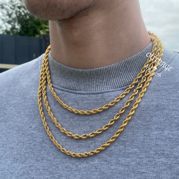 Mens Chain Gold Rope Chain Necklace Gold Chains for Men Stainless Steel  Chains 5mm Rope 18 / 20 / 22 Chain 