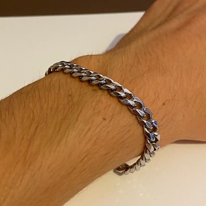Silver Mens Bracelet Chain 7mm Curb Link Chain Bracelet Mens Woman Chain,Mens Silver Bracelet link chains Custom Personalised Curb Bracelets