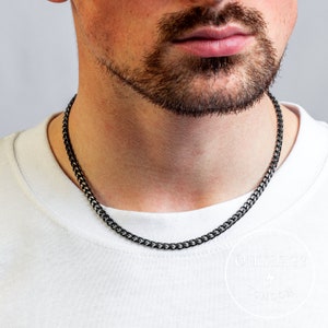 Black 5mm 16 Inch Thick Necklace Chain Choker Thin Curb 5mm Stainless Steel Mens Black Chain image 2