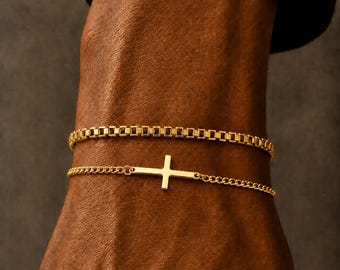 Personalised Gold Cross Bracelet, Mens, Womans, Unisex Gold Chain Bracelets Gifts