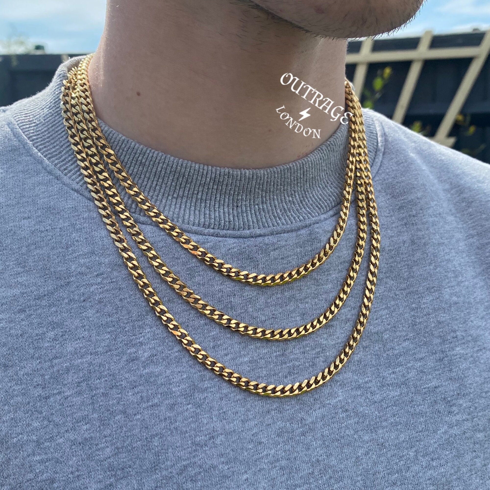 18k Gold Chain Necklace Mens Chains Cuban Curb Thick 5mm Gold -  Israel