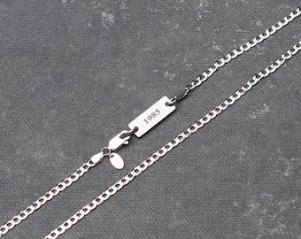 3MM Engrave Chain Necklace In 925 Sterling Silver Curb Link Chain, Custom Name Necklace, Men and Women 925 Silver Necklace, Jewellery