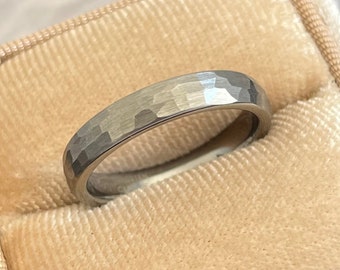 Tungsten Carbide Thin 4mm hammered Band Rings | Non Scratch Rings | Wedding Rings | Band Rings | Promise Ring | Mens Rings | Engagement Ring