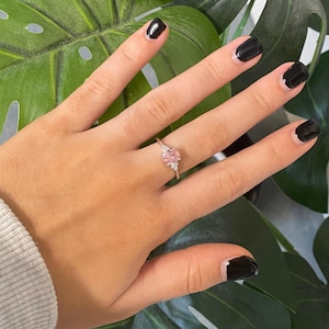 Oktober Rosa Turmalin Oval Birthstone CZ Ringe, Minimalistische stapelbare Ringe, 925 Silber Schmuck, personalisierte Geschenke, Oktober Birthstone