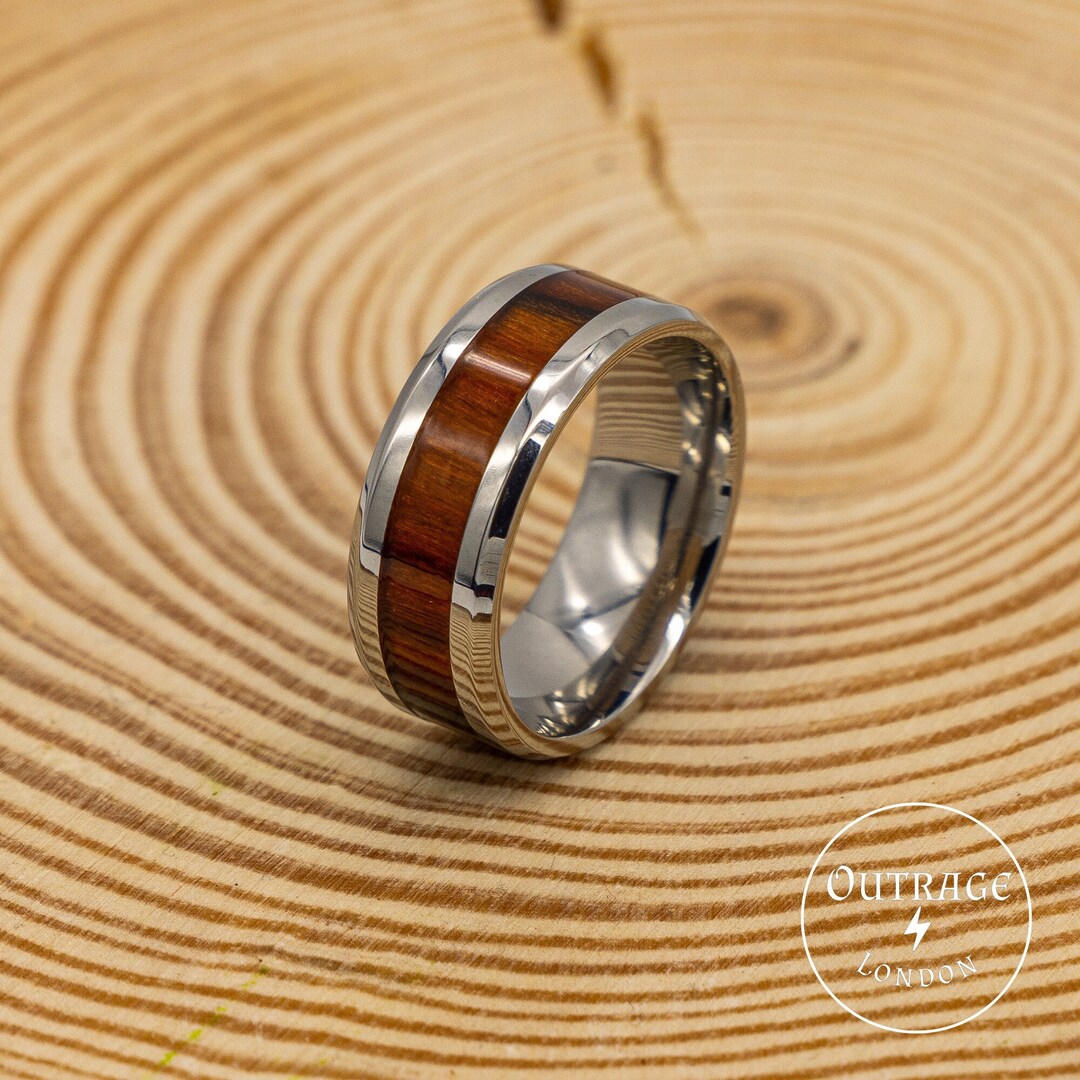 Silver Wooden Ring for Mens and Woman Stainless Steel Band Rings Man ...