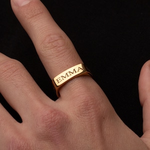 Gold Band Ring: Custom Engraved 4 Sides - Unisex Stackable Style
