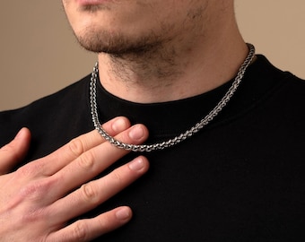 5MM Wheat Chain Necklace For Men, Silver Mens WomenUnisex Chain Necklaces, Pendant Chain, Spiga Engraved Personalised Chain Necklace Outage