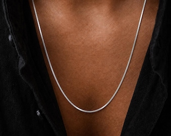 2mm Silver Flat Snake Chain Personalised, Minimalist Waterproof Neck Stack, Thin Liquid Metal Ribbon Chain, Gift for Boyfriend Husband