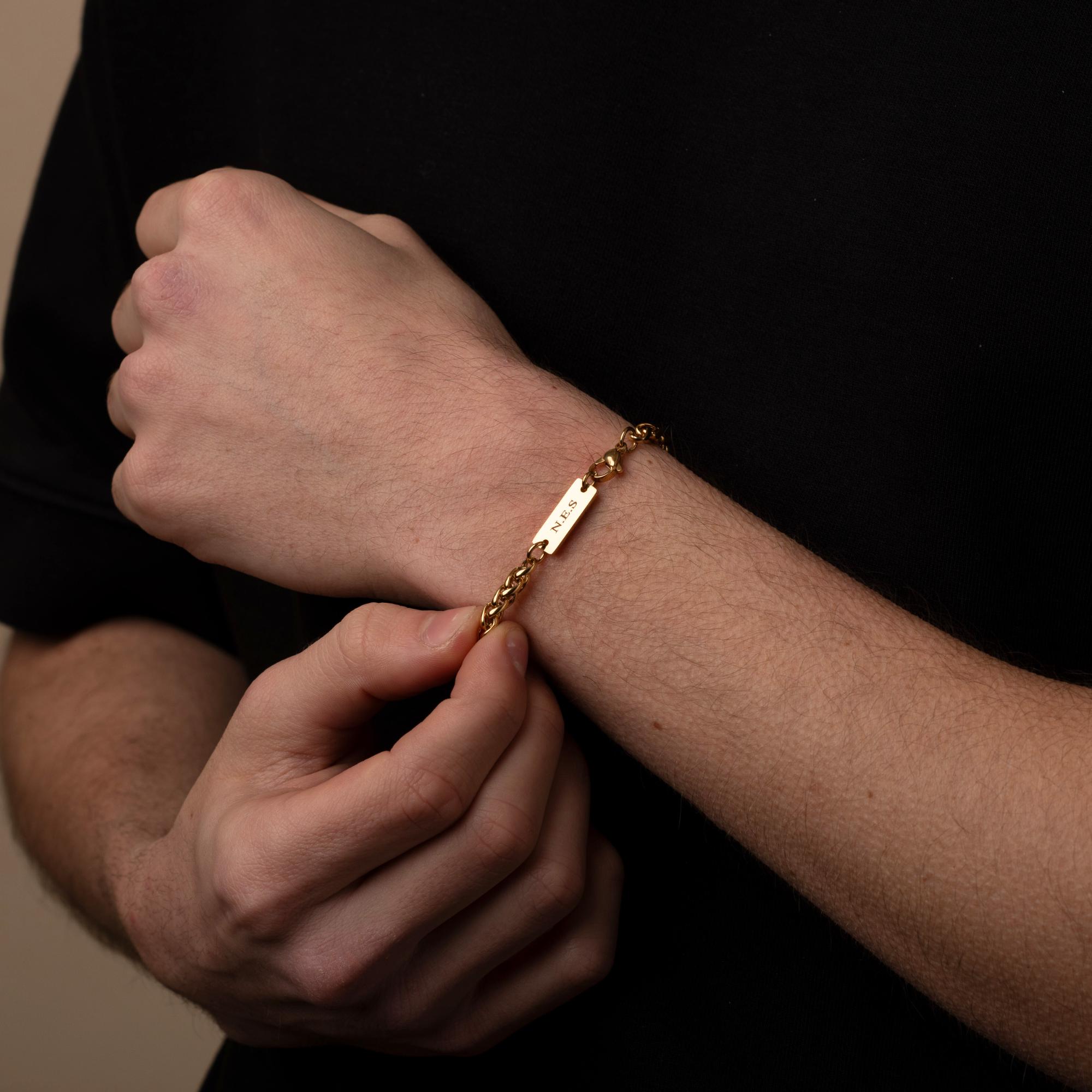 Bracelet Homme Barres Or Jaune Et Blanc 18K - 3.5g - Longueur 20.5cm - Neuf étiquettes