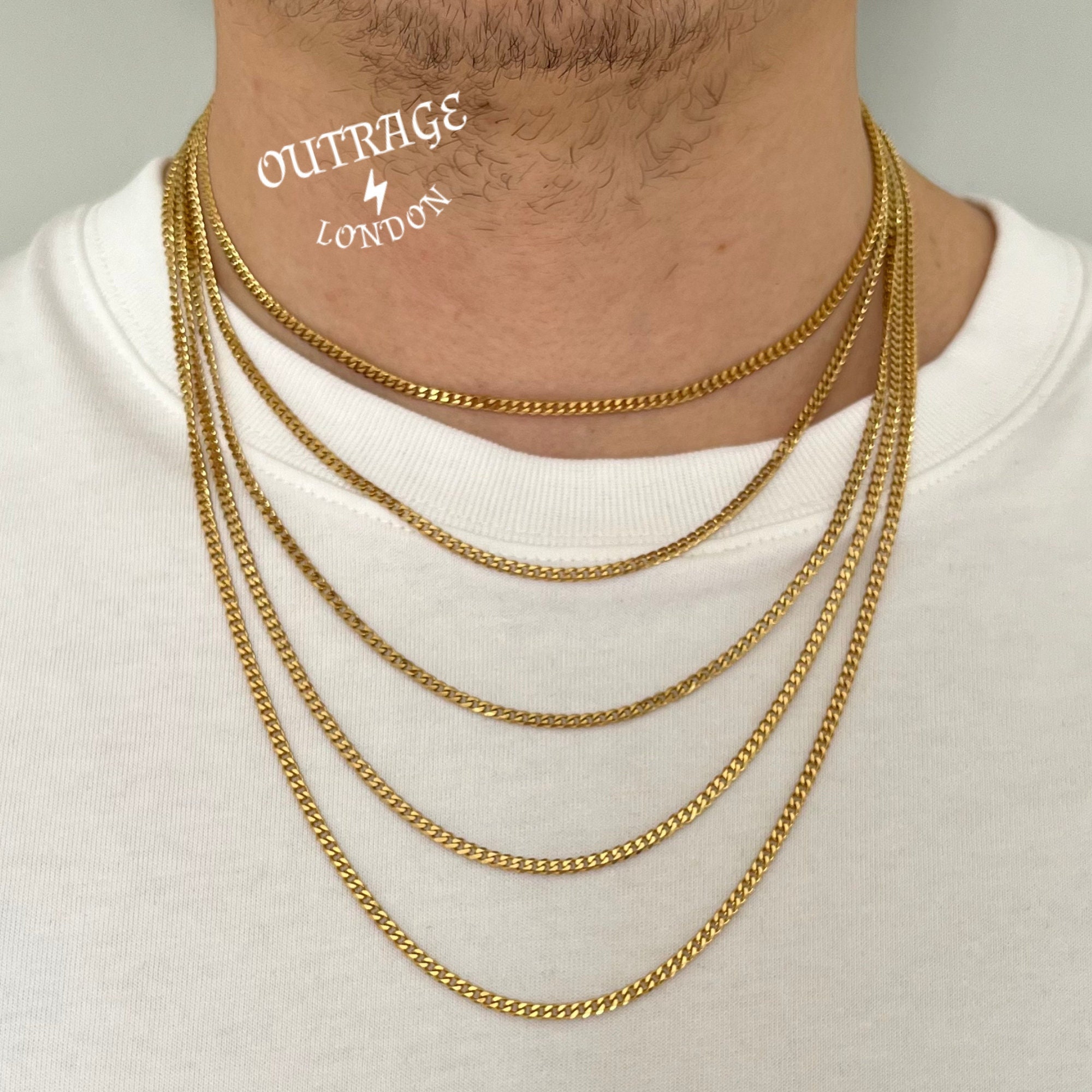 Gold Thin Cuban Chain Mens Necklaces 