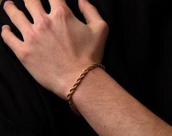 18K Gold Personalised Rope Bracelet for Men and Women, Minimalist Simple Bracelet, Layering Bracelet, Gold Jewellery Gifts, 5MM Rope Chain