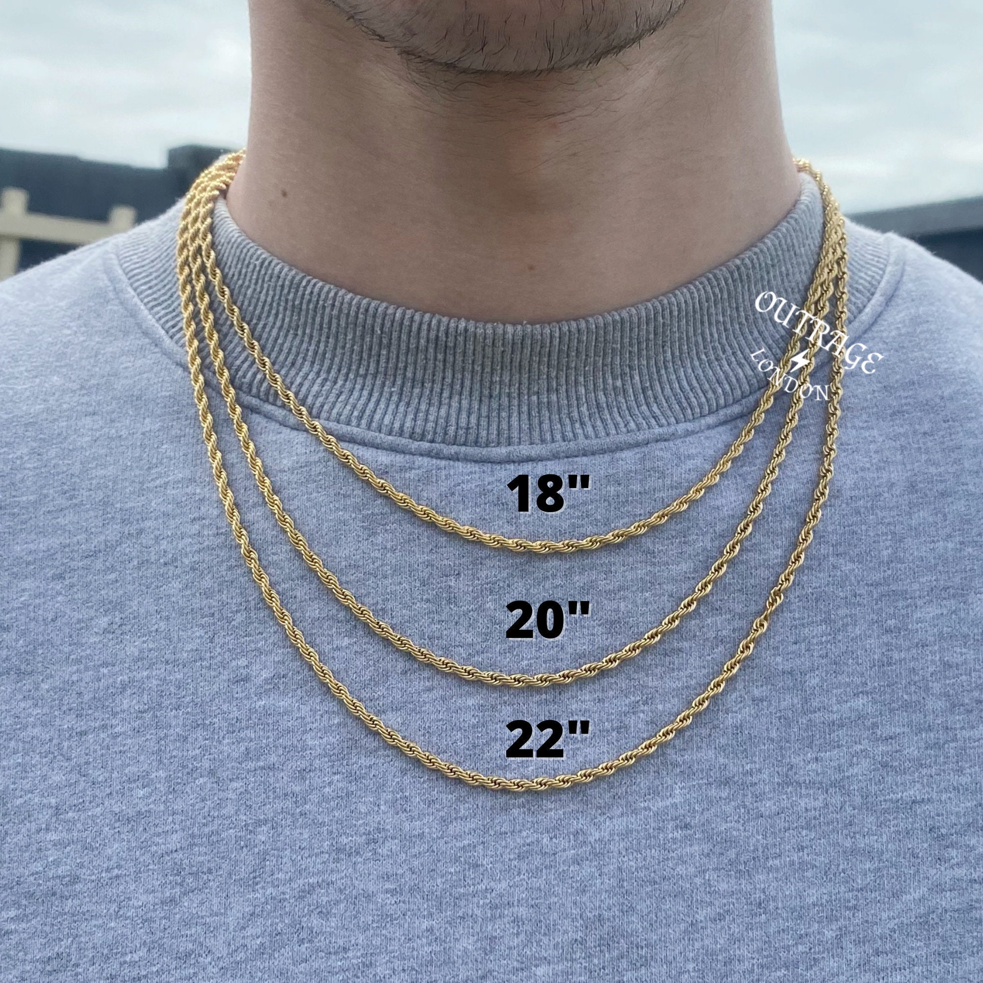 Mens Chain Gold Rope Chain Necklace Gold Chains for Men Stainless Steel Chains  3mm Rope 18 / 20 / 22 Chain 