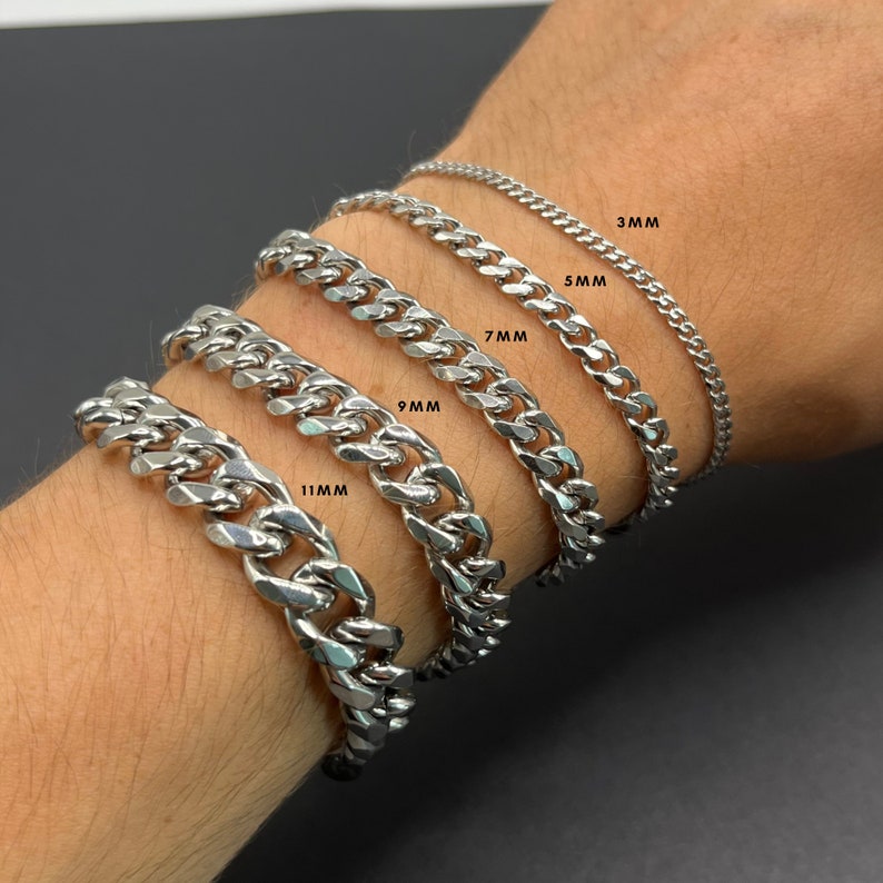 Silver Mens Bracelet Curb Chain Silver bracelets man bracelets mens woman's bracelet Curb Link Bracelet Mens Woman Jewellery Gift image 1