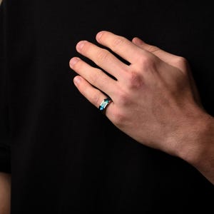 Anel com faixa em madrepérola: Prata, estilo unissex (gravação interna disponível)